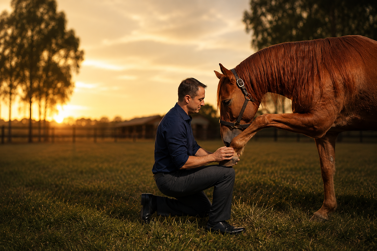 Rodrigo Gerardin e cavalo ao pôr do sol
